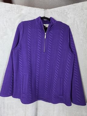 Coldwater Creek Purple Cable-Knit Quarter Zip Pullover